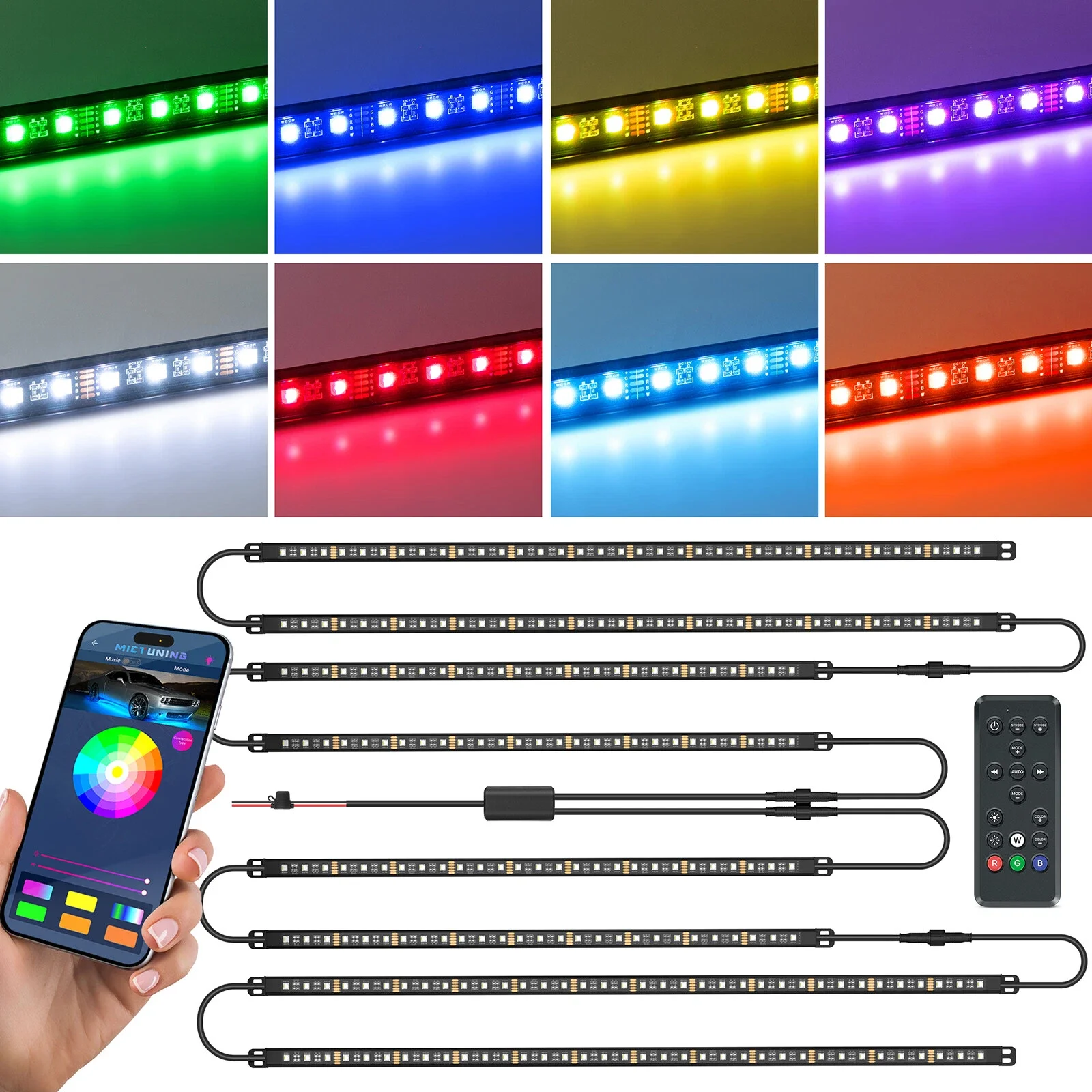 

MICTUNING N8 Aluminum RGBW LED Car Underglow Light Bar Kit Underbody Light Strip IP68 Waterproof