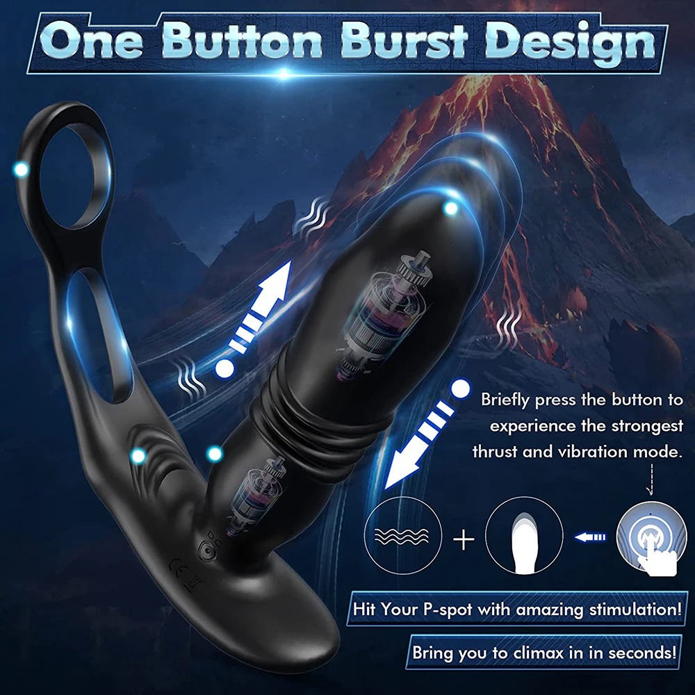 Thrusting Anal Vibrator Prostate Stimulator Massager Delay Ejaculation Lock Ring Silicone Anal Butt Plug Sex Toys Dildos for Men