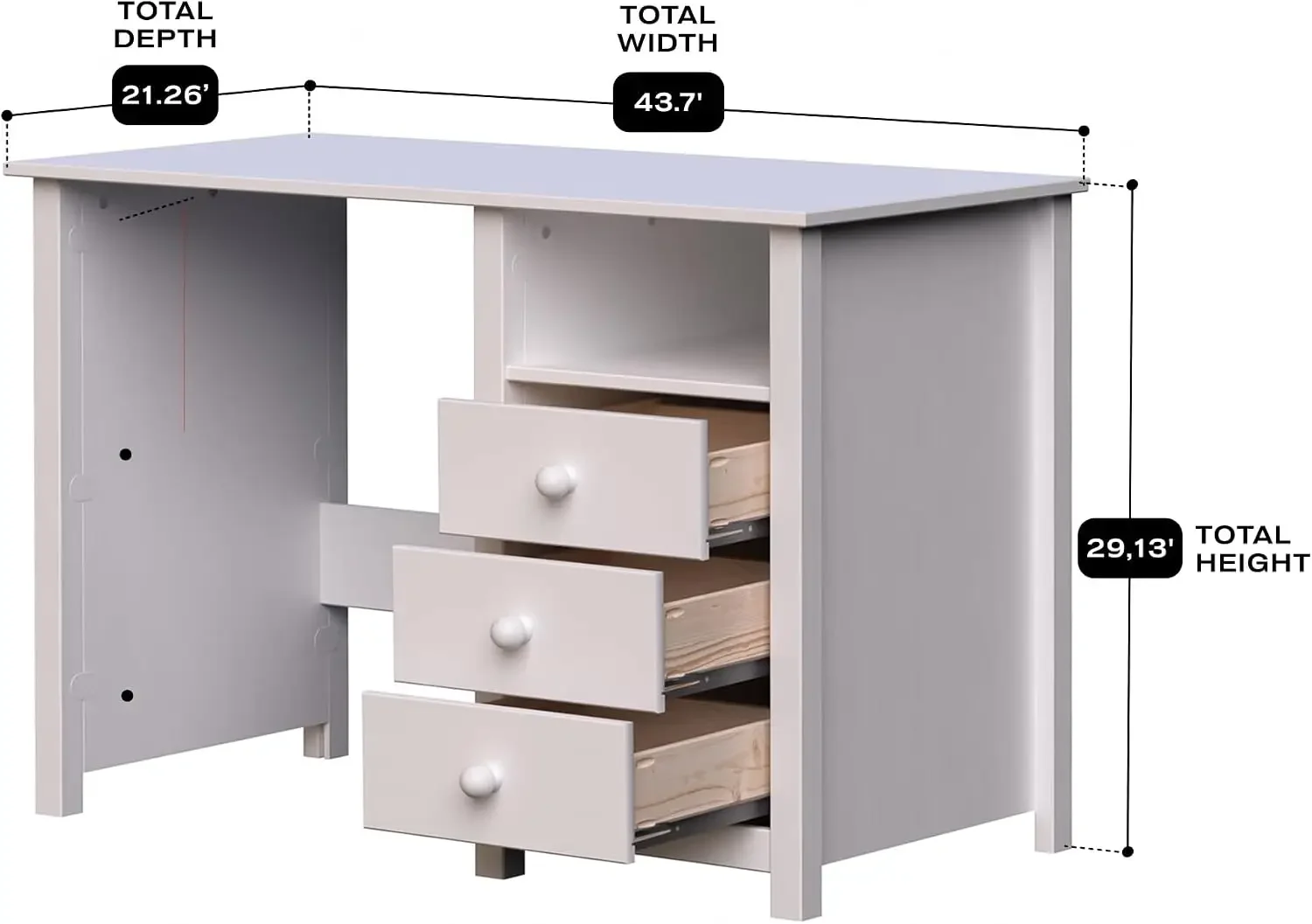 Solid Wood Desk with Drawers – Compact Study Desk for Kids & Adults, Space-Saving Home Office Writing Table, Real Pine Construct