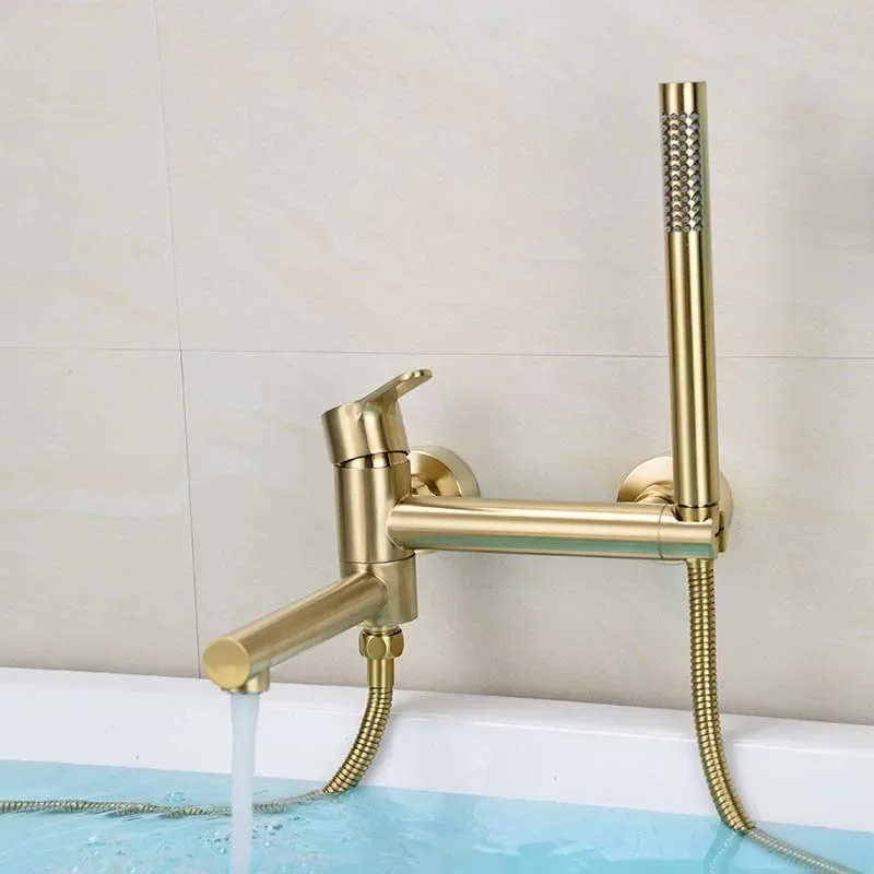 

Bathtub Shower Set Wall Mounted Brushed Gold Rotatable Bathtub Faucet,Bidet Bathroom Bath &Shower Mixer Tap Brass