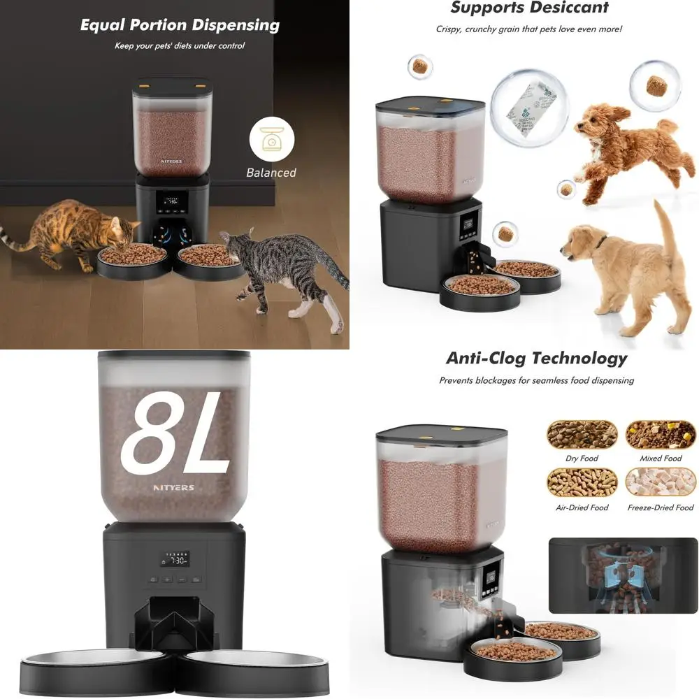 

Автоматическая кормушка Dual-Cat объемом 8 л с ЖК-дисплеем, 34 чашки, 50 вариантов еды, 6 ежедневных подачей, сохраненная свежестью