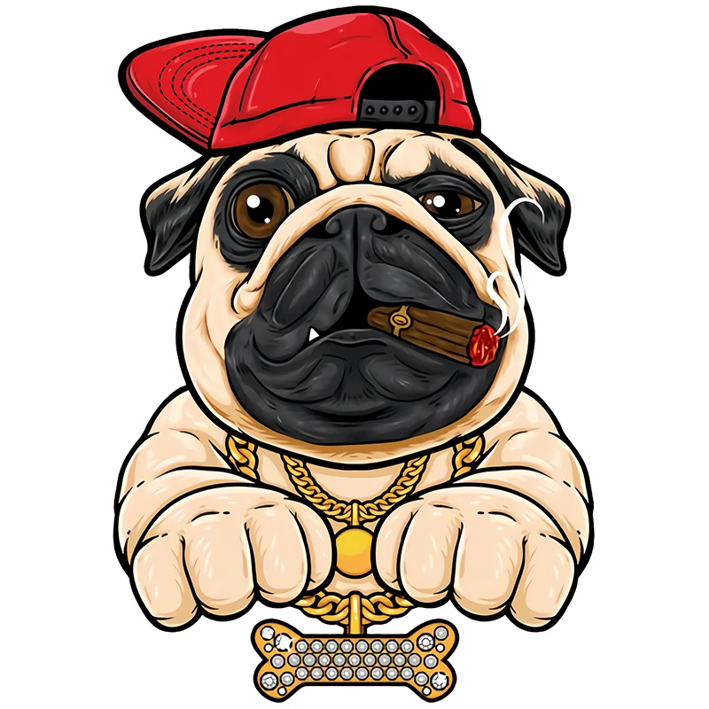 RuleMylife Hip Hop Pug Dog With Red Cap Metal Print Creativity Motorcycle Car Stickers Decal Аnimal Car Accessories Decoration