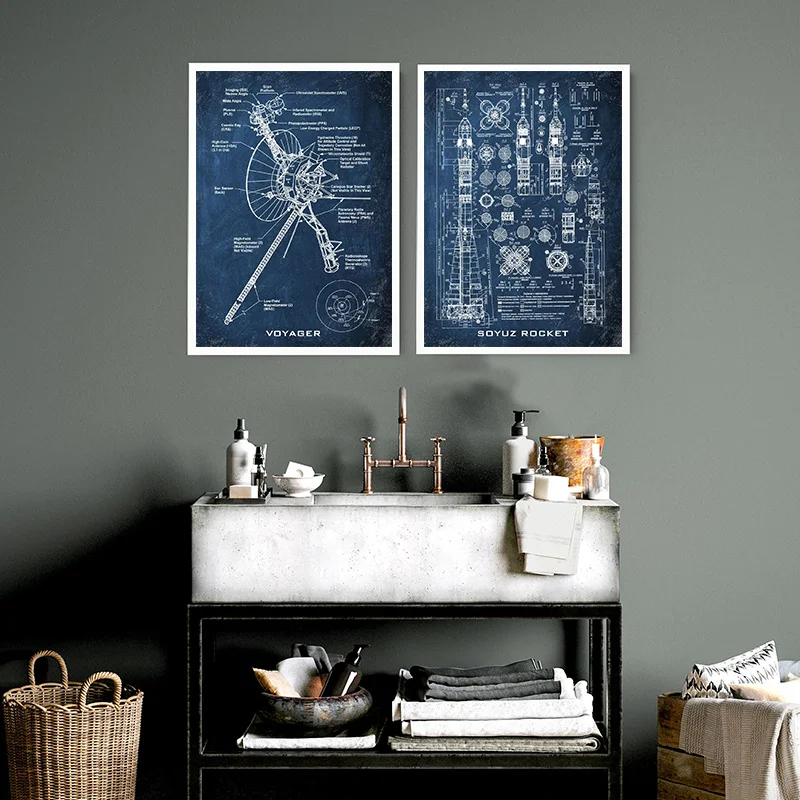 صاروخ أبولو زحل الخامس وحدة أبولو القمرية مخطط قماش اللوحة الطيران الفني مخطط الملصقات الفضاء الرجعية ديكور #3