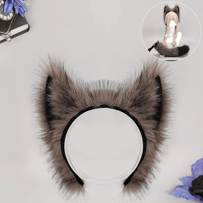 A52E Warme Pelzigen Wolf Cosplay Zubehör Mit Ohren Stirnband Und Fäustlinge Fantasy Cosplay Requisiten Für Winter Event – Detail 3