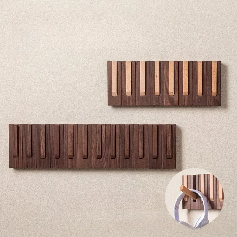 Solid Wood Piano Key Modeling Wall Clothes Hanger Coat Hook Bedroom Hallway Living Room Punch-free Home Wall Clothes Storage