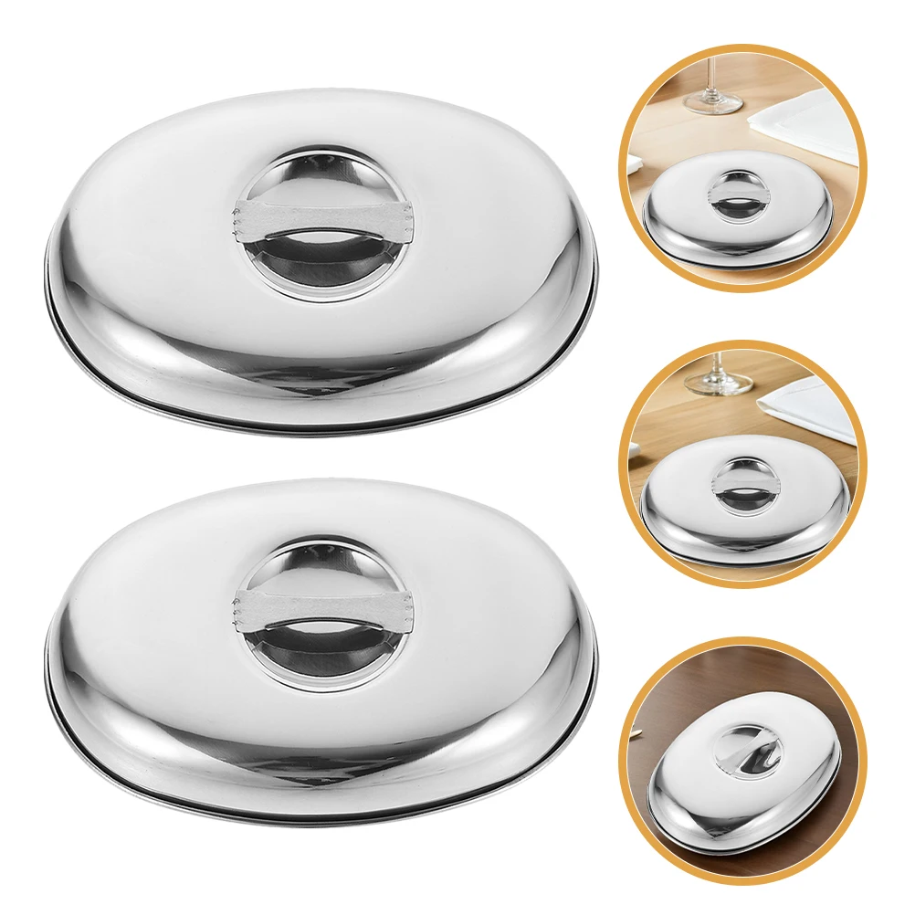 

2pcs Stainless Steel Food Dome Cover Oval Steak Griddle Grill Cover For Home Restaurant Rust-Resistant Temperature