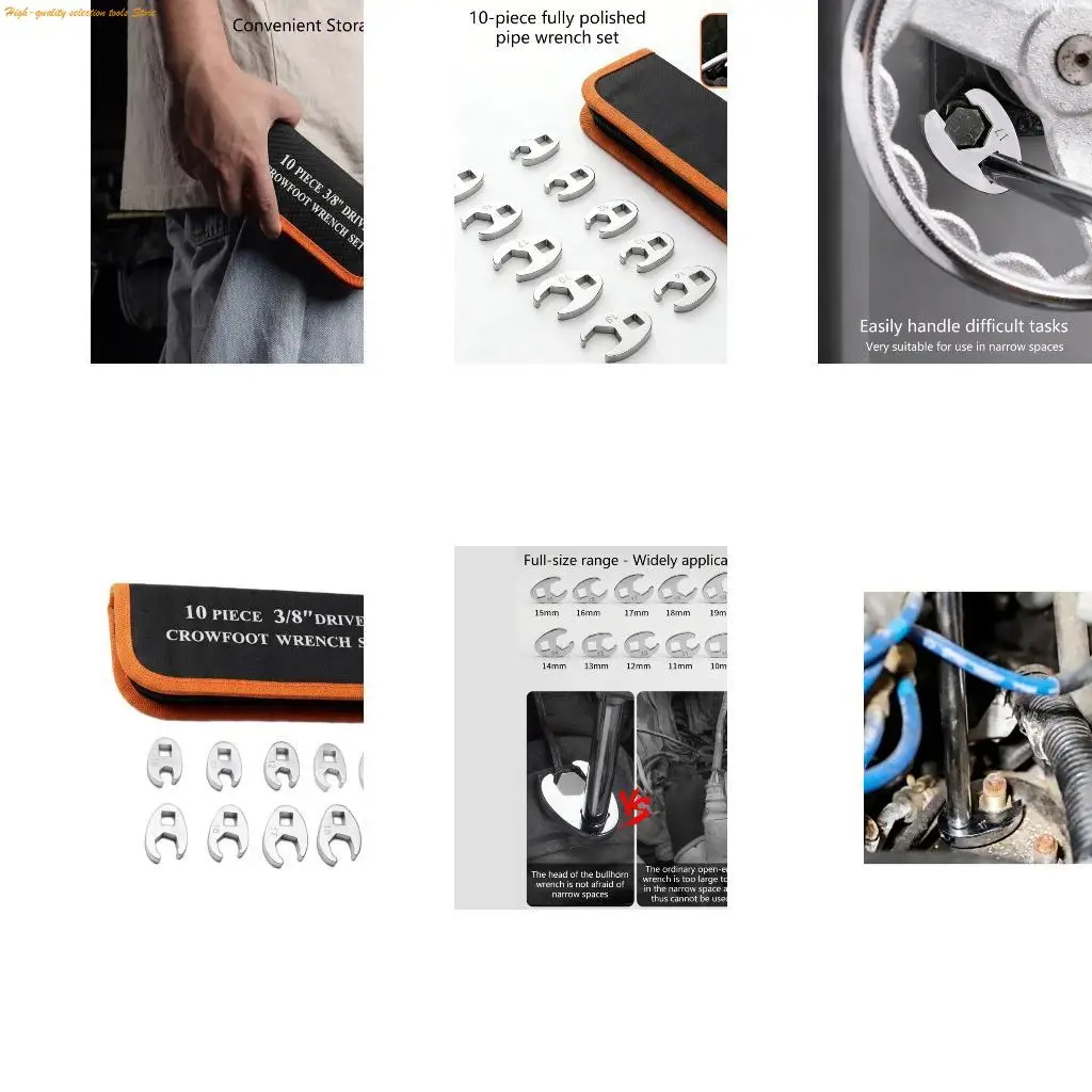 203F 10Pcs 10mm To 19mm Nut Wrench Set Crowfoot Wrench 3/8'' Drive With Convenient Storage Bag For Tight Space
