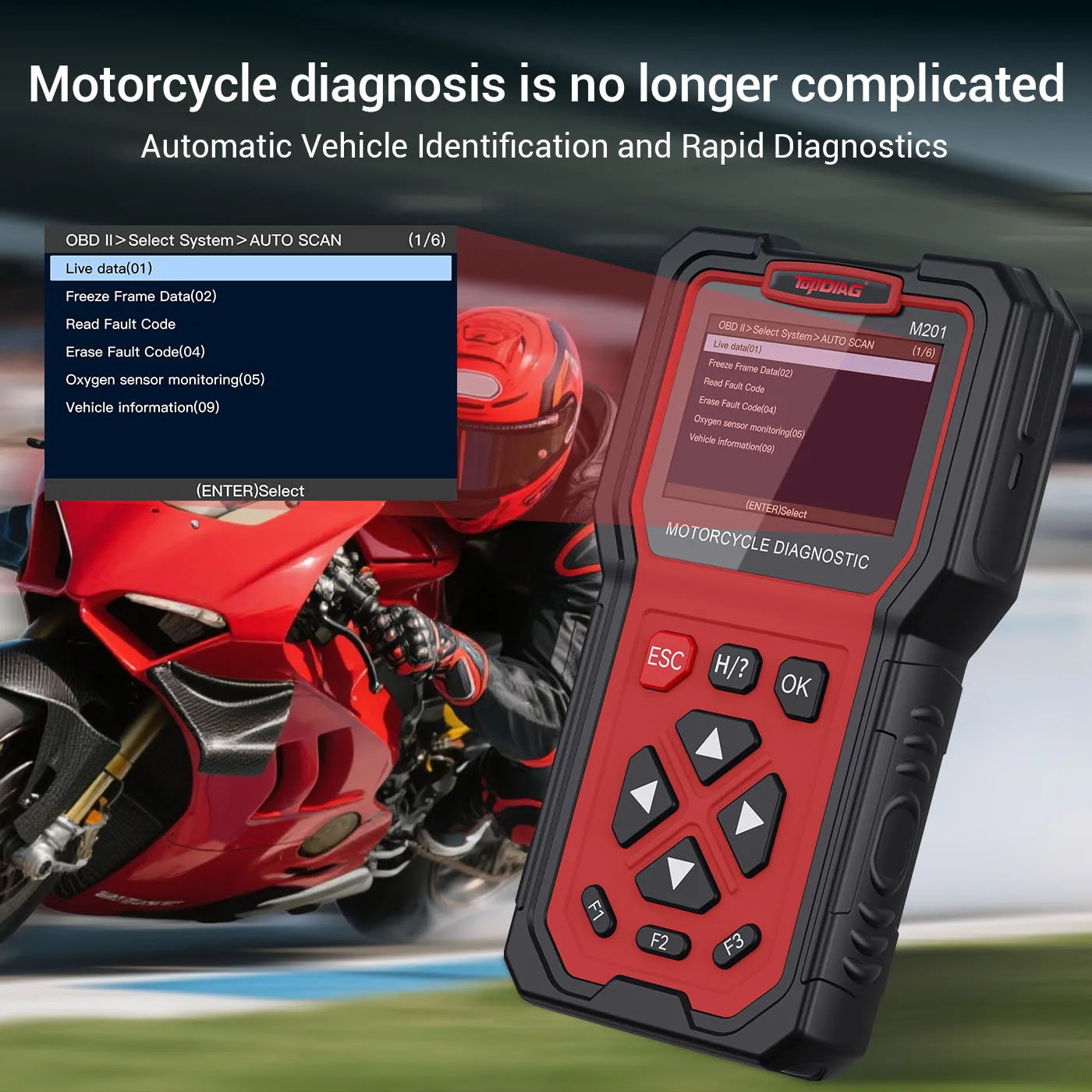 

TopDiag M201 Second Generation Handheld WIFI Motorcycle Diagnostic Tool – Professional, Fast & Intuitive