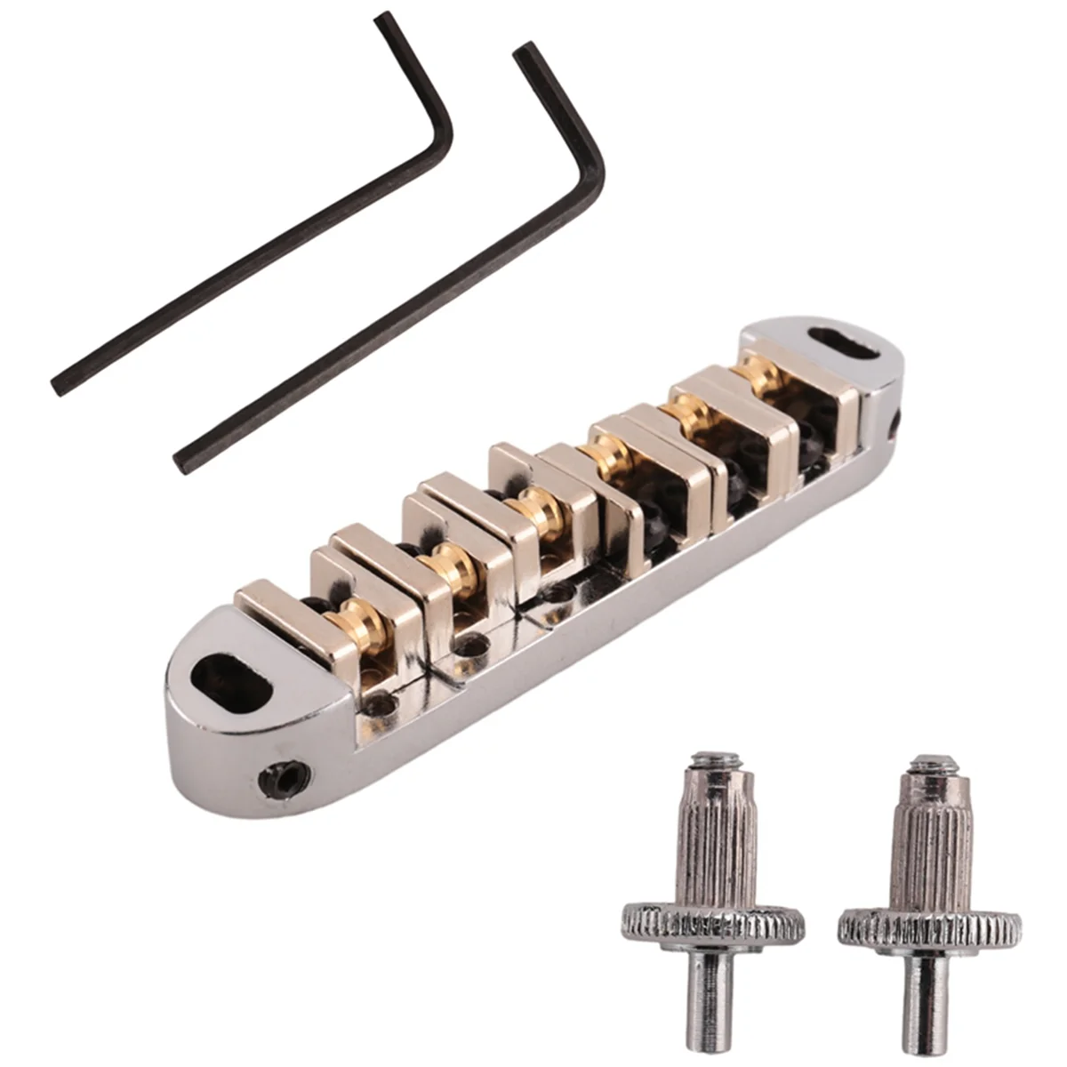 Roller Saddle Bridge with Posts and Spanner For Electric Guitar Silver