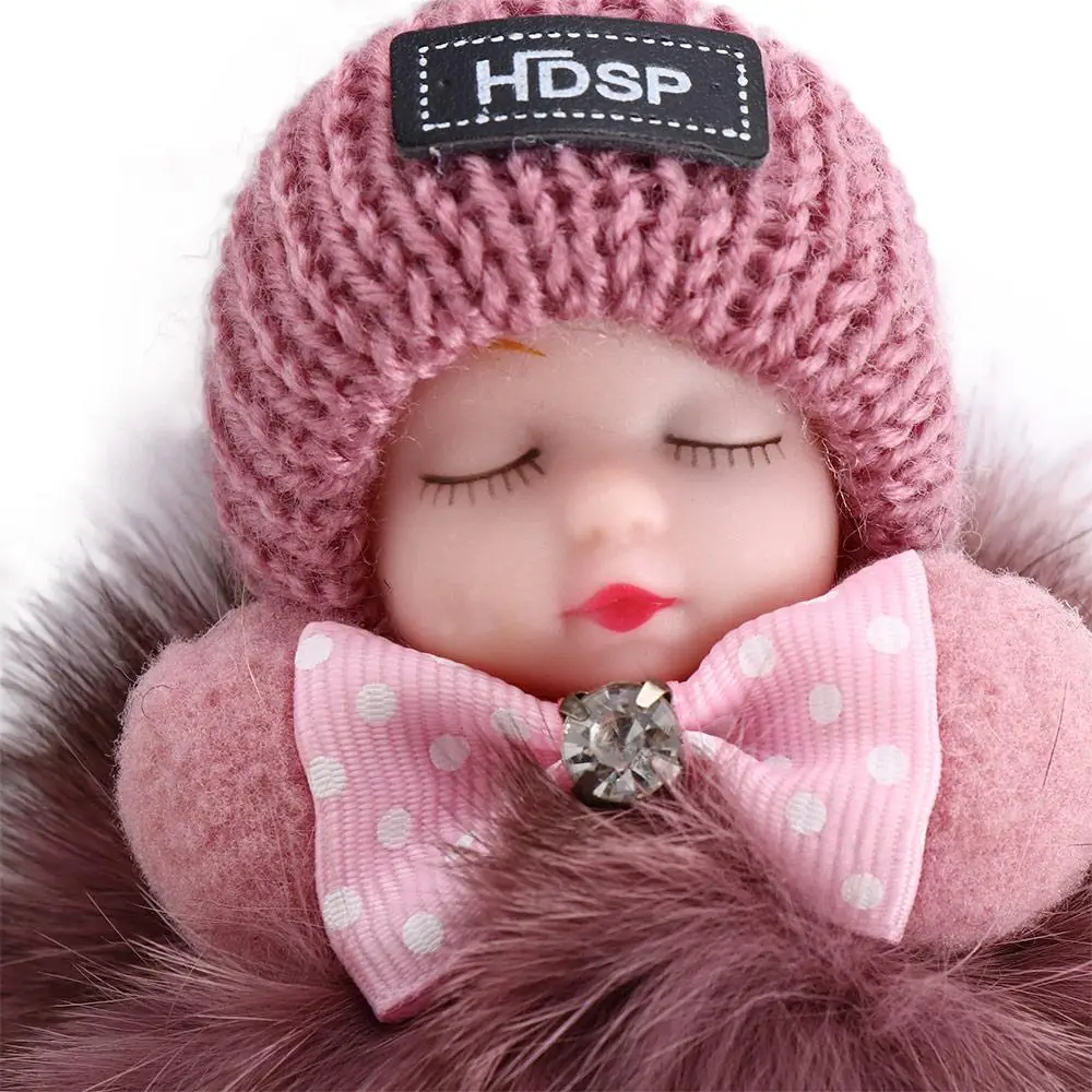 Cute Bag Pendant Ball Pendant Backpack Cars Key Ring Pompom Keyring Fluffy Plush Doll Sleeping Baby Doll Plush Keychain