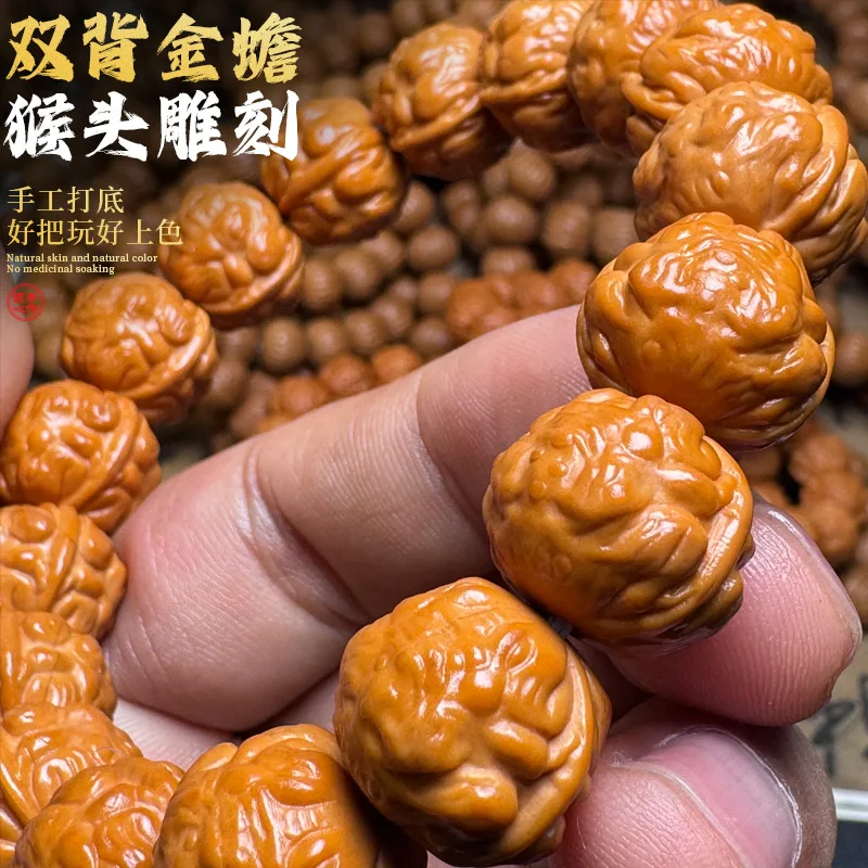 Hand-carved monkey head bead bracelet, double-sided, large Zen style, suitable for both men and women