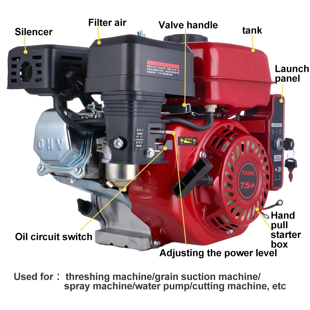 Farm Machinery 7.5 hp Electric Start Engine 4 Stroke 215cc Engine