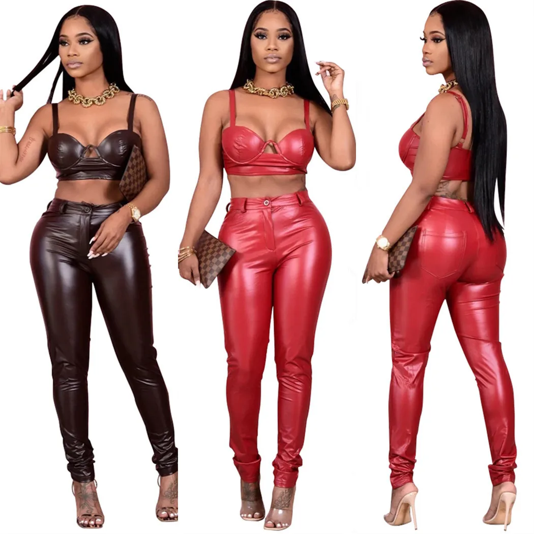 

LS6403 Fall Winter Faux PU Leather Women Pencil Pants Skinny Bodycon High Waist Zipper Fly Trouser