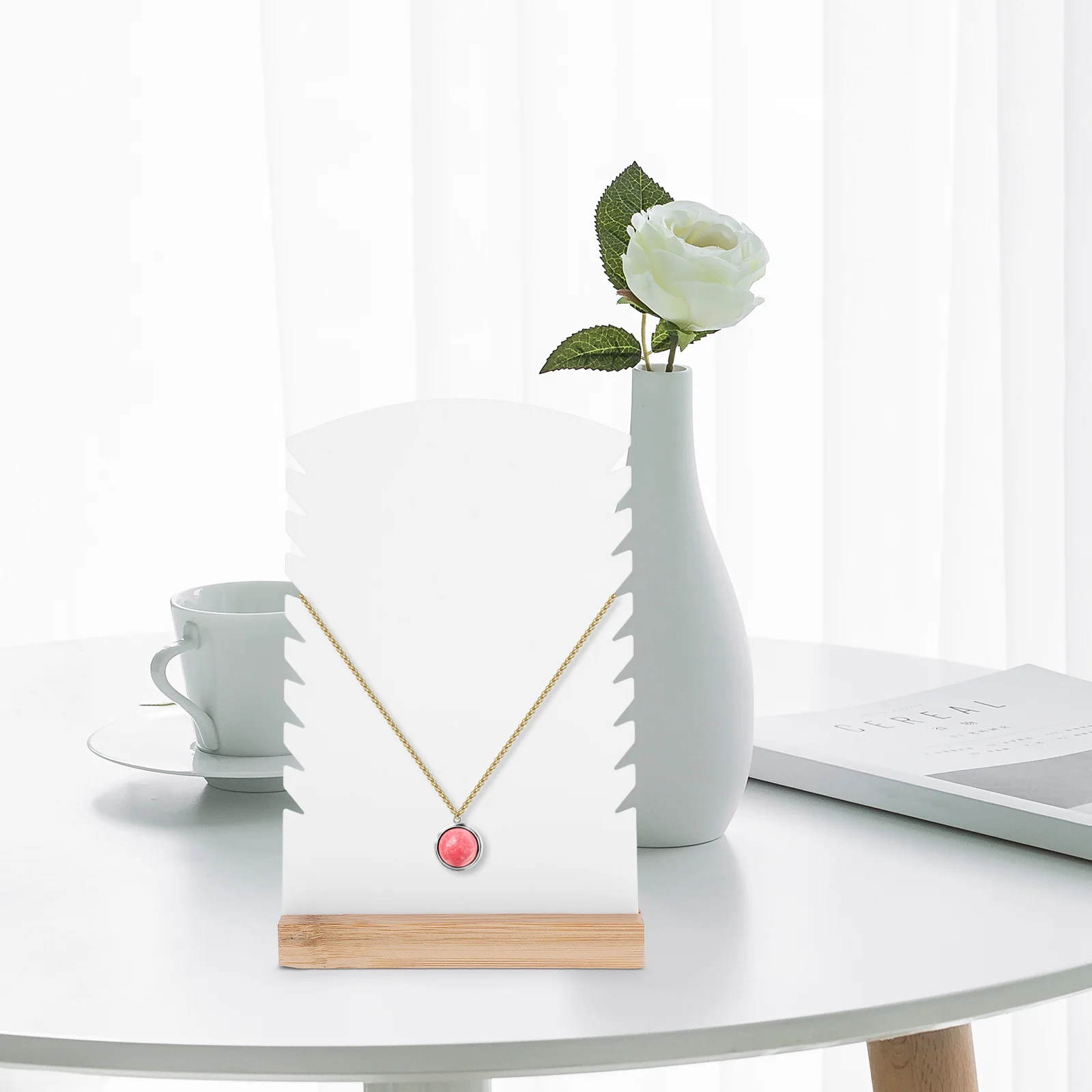 

Acrylic Necklace Display Stand with Bamboo Base Elegant Jewelry Organizer Creative Showcase Rack for Necklace Chains Jewelry