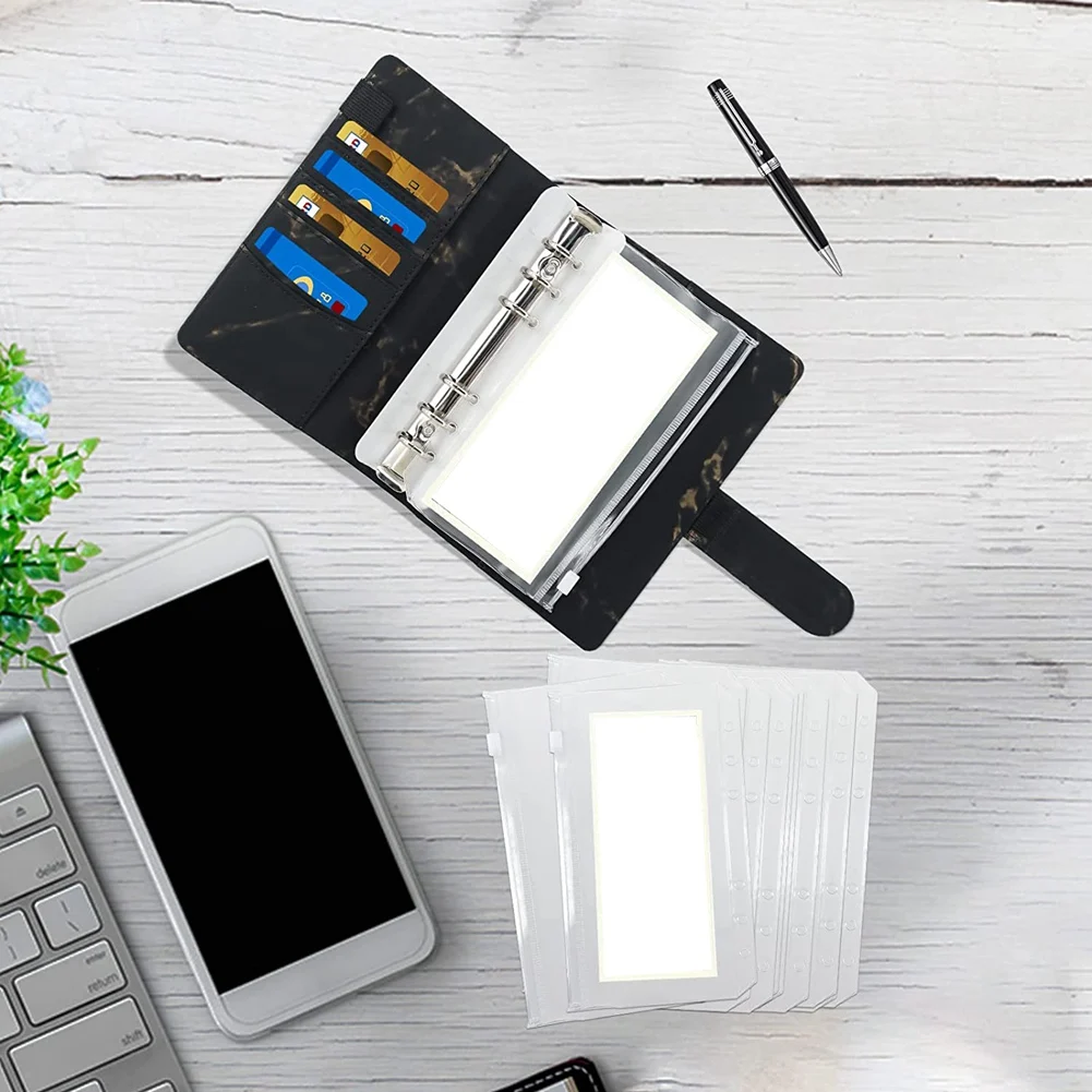 แฟ้ม A6 PU ราคาประหยัดพร้อมซองเงินสดใสแผ่นงบประมาณและสติกเกอร์ป้ายกำกับสำหรับจัดเก็บซองจดหมายให้เป็นระเบียบ