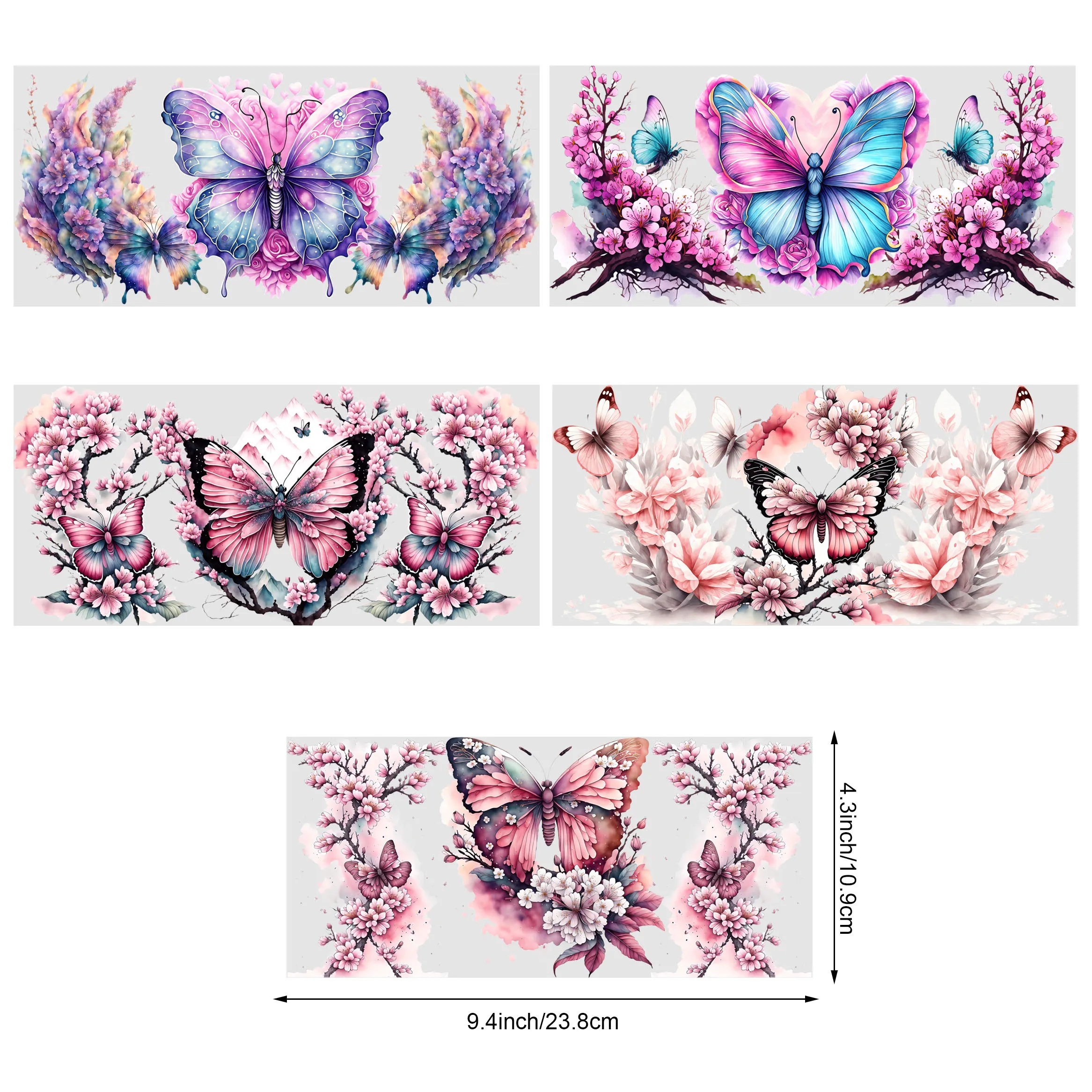 5 Sheets Butterfly UV DTF Cup Stickers, Glass Movement DTF Transfer Stickers, Waterproof Beautiful Butterfly Wipe Transfers