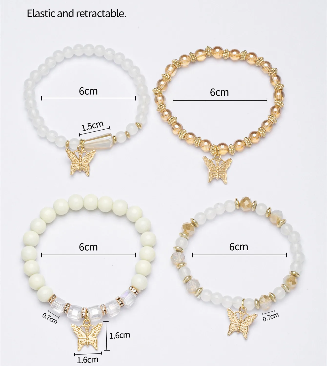 Kymyad Boho Jewelry Crystal Stone Bracelet For Women Gold Color Butterfly Tassel Charm Bracelet Women's Hand Bracelets Sets