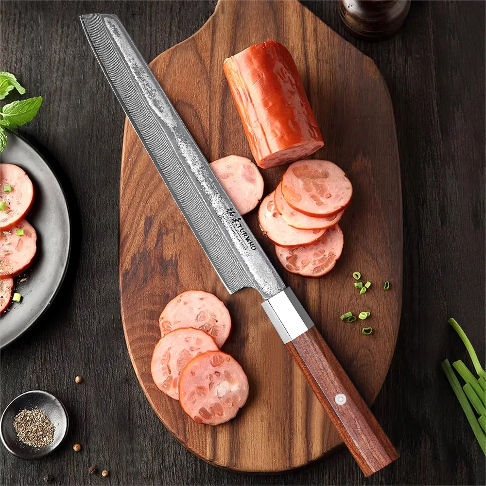 TURWHO 8.5-inch Slicing Knife 67 Layer Damascus Steel Carving Knife Sashimi Meat Cleaver Beef Professional Kitchen Chef Knives