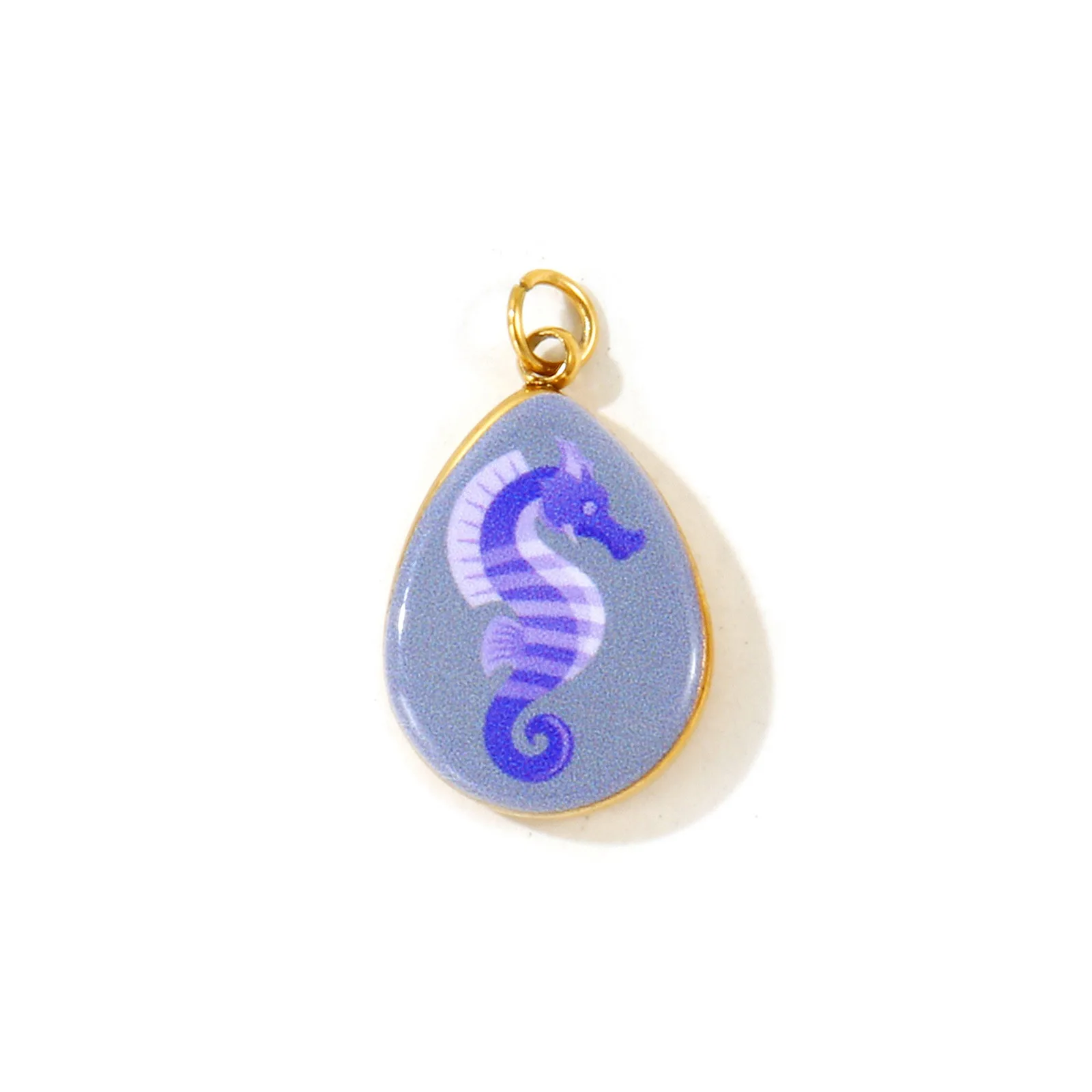 2 Stück bedruckte Anhänger mit Meeresschildkröten und Seepferdchen, Ozean-Schmuckanhänger, vergoldeter Edelstahl-Anhänger, DIY-Halskette, Großhandel, 21x12mm – Detail 4