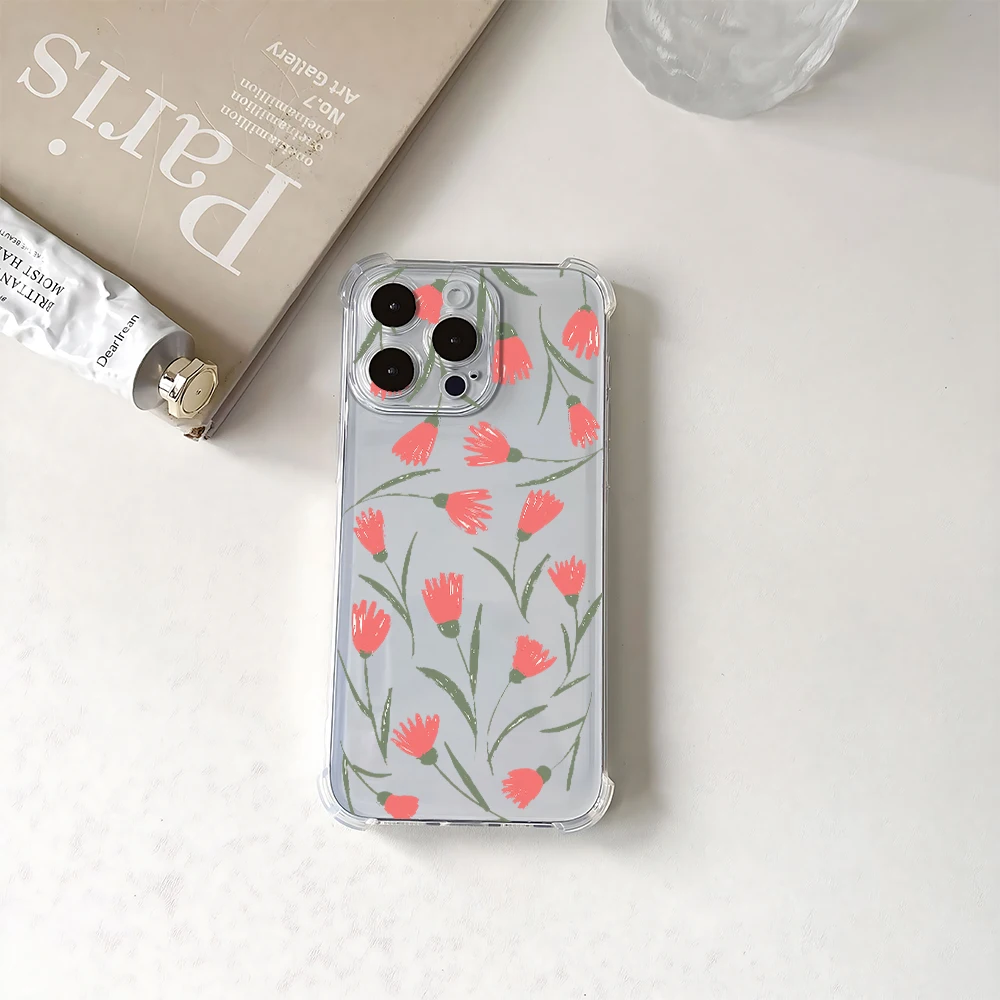 Для iPhone 17 16 15 14 13 12 11 Pro Xs Max Air 16e 7 8 6 6s Plus XR SE 2020 2022 Чехол с красным цветком Силиконовый противоударный чехол