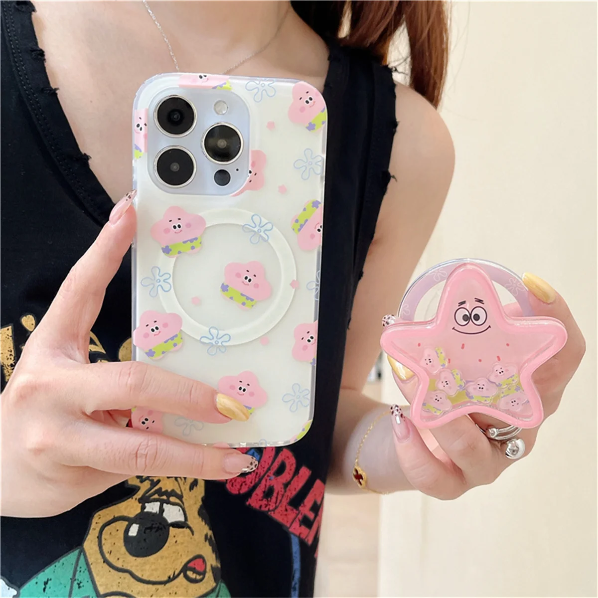 

Kawaii Cartoon Star Magnetic Phone Case For iPhone 16 Pro 14 13 15 Pro Max Cover with Shaking Stand Holder Shockproof Cases Capa