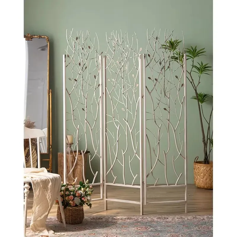 French Retro Metal Screen Removable Foldable Room Divider for Living Room Dining Room Sofa Background Decoration