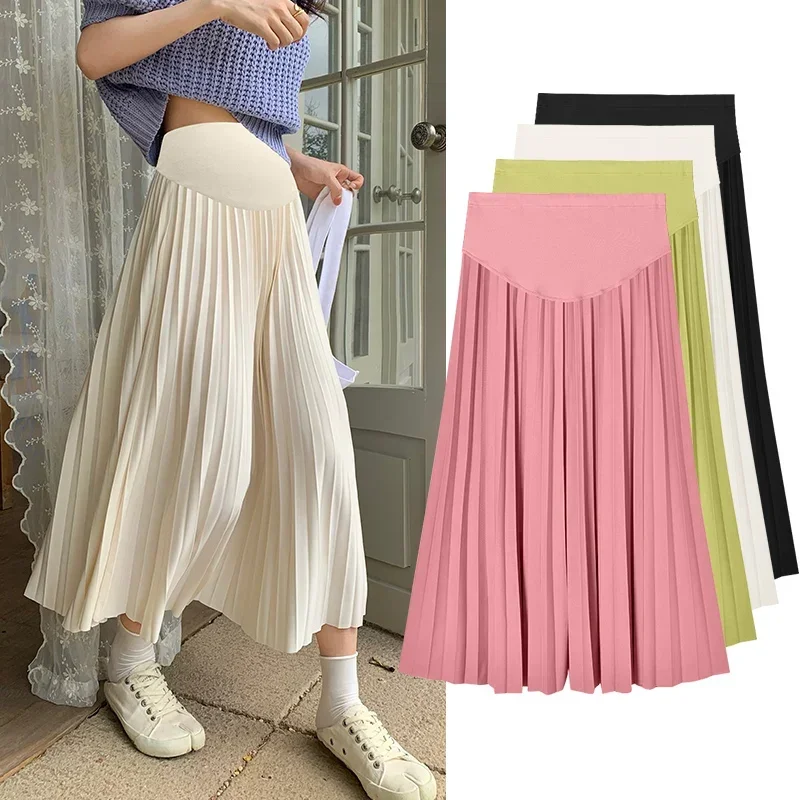 

Summer Fashion Pleated Chiffon Maternity Skirts Elastic Waist Belly Bottoms Clothes for Pregnant Women A Line Casual Pregnancy