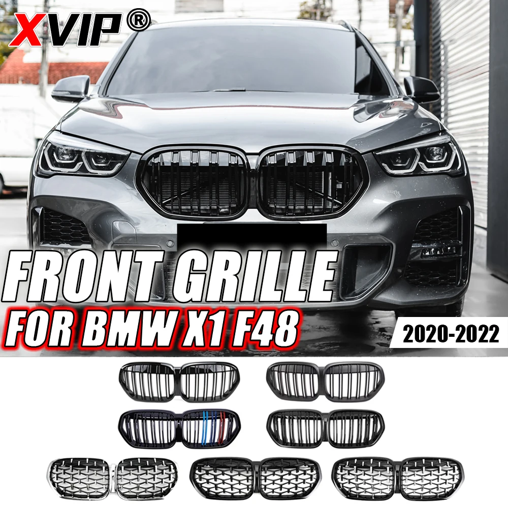 

XVIP Carbon Fiber Look Double Line Style Front Racing Grills For BMW X1 F48 LCI 2020-2022 All Black Diamonds Style Upper Grilles