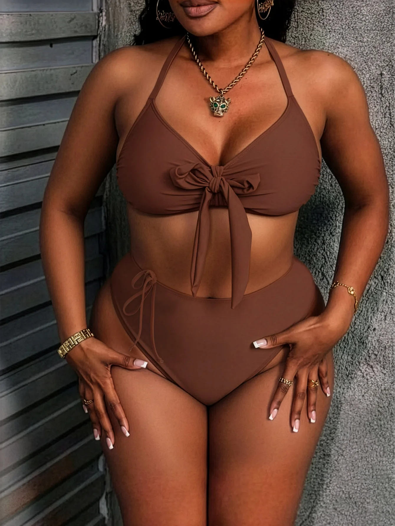 

Irresistible Bikini TriangleStyle Sheer Crochet Bikini High Waisted FlouncedTiered Bikinis Three Piece KimonoCoverUp Bikini