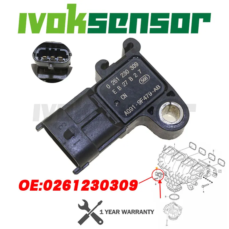 

3 BAR Manifold MAP Sensor Boost Pressure Sender For Ford Citroen Jaguar Land Rover Mazda Peugeot Volvo 0261230309 0261230453