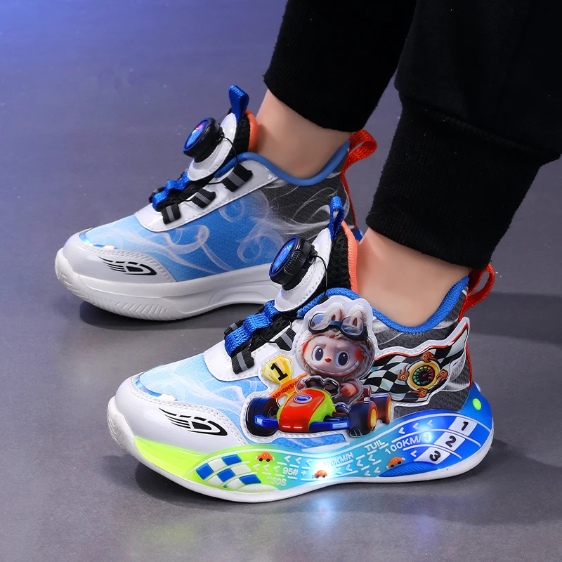 

Children's illuminated sports shoes leather surface waterproof soft-soled running shoes for small and medium-sized children