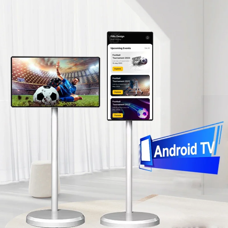 

21,5-дюймовая прямая трансляция с питанием от батареи, портативная умная подставка для телевизора с вращающимся сенсорным экраном 1080P, следящаяся за мной, телевизор