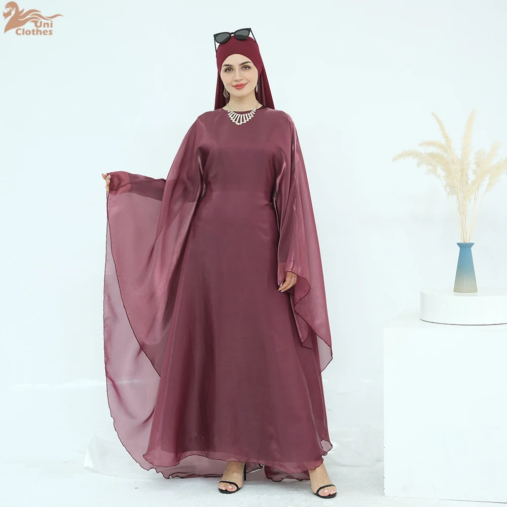 Set di abbigliamento musulmano in tre pezzi mediorientale per donna Abito Abaya Hijab in raso Ramadan con abito caftano turco islamico interno