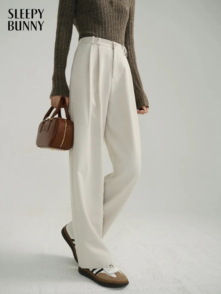 

Elegant High Waist Wide Leg Women's Suit Pants Loose Straight Long Trousers Autumn Office Wear Business Casual Work Pants Ladies