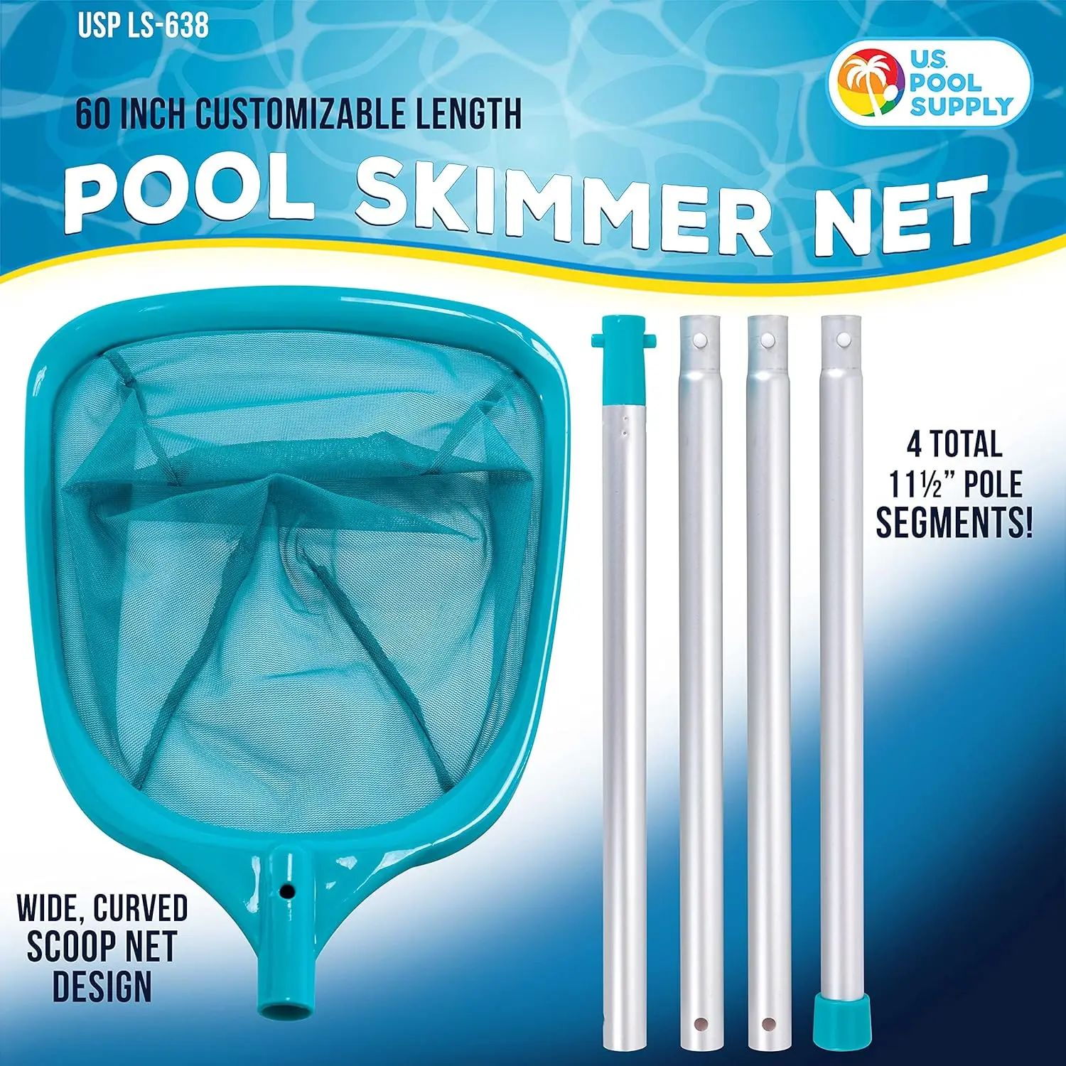 Swimming Pool Leaf Skimmer Net with 5-Foot Aluminum Pole, Ultra Fine Mesh for Fast Cleaning of Debris in Pools, Spas, Ponds - Detail 1