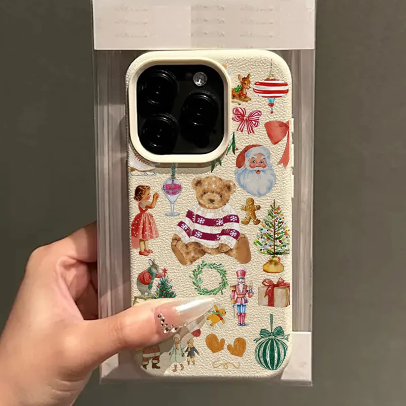 الكرتون الدب عيد الميلاد Lichee الجلود نمط جراب هاتف ل ممن لهم Realme 15 P3X 14 13 12 11 9i C75 C63 C55 C35 برو زائد 4G 5G