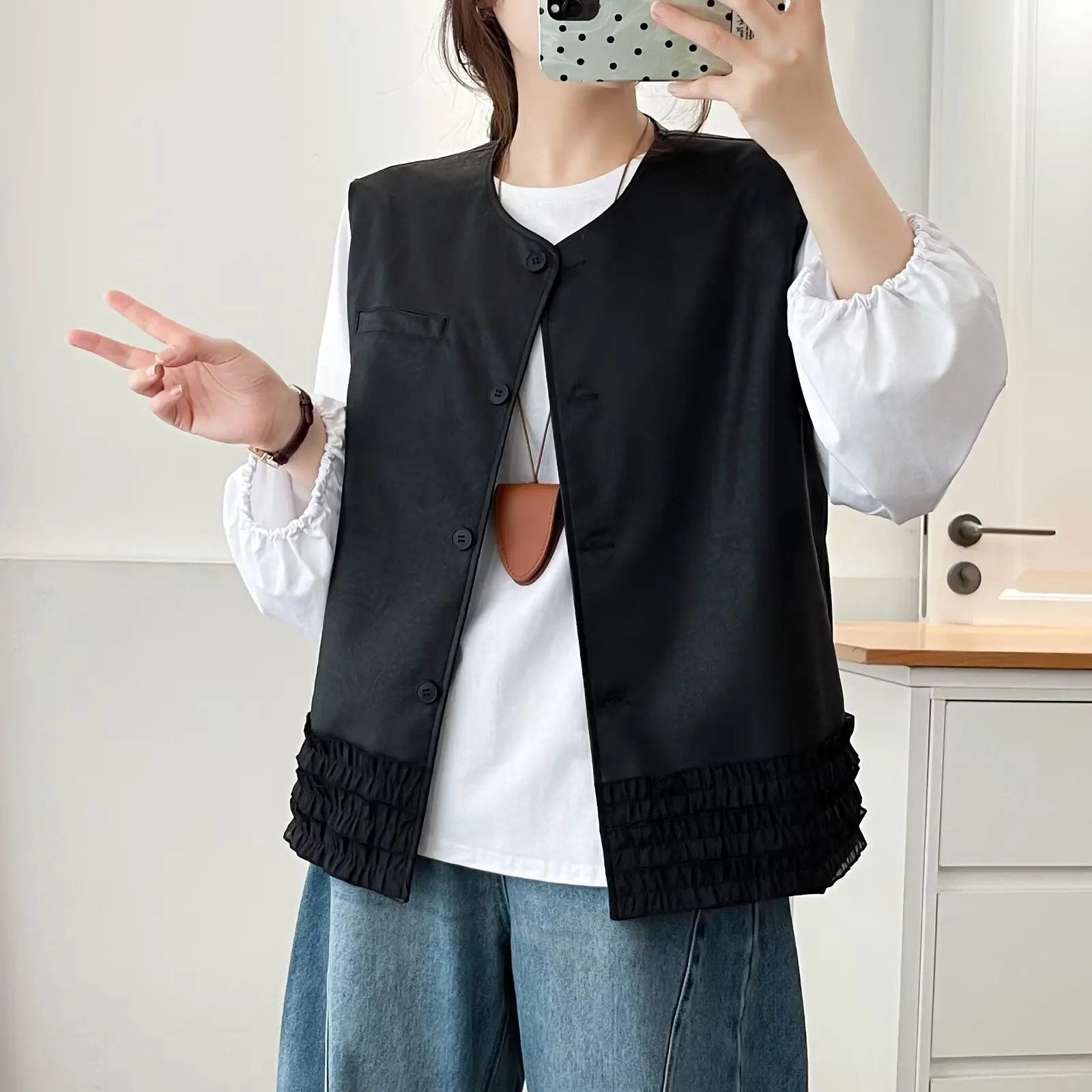 XXXXL Fashion Plus Size سترة نسائية من جلد البولي يوريثان سترة خريف جديدة أنيقة وأنيقة بدون أكمام