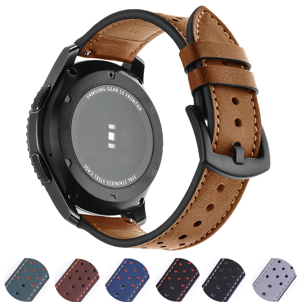Correa de cuero para Samsung galaxy watch 6, 5/pro/4-6 Classic/Active 2, pulsera genuina de 20/22mm, Huawei gt, Amazfit gts-gtr-3-2e