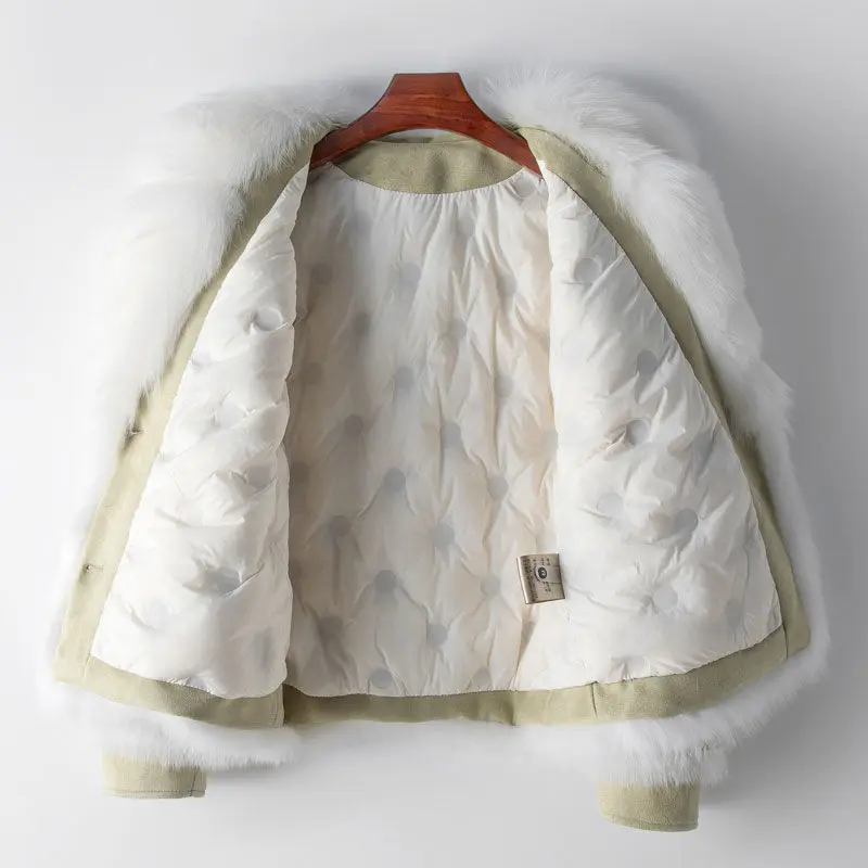 Manteau en duvet d'oie avec col en fourrure de renard pour femme, veste décontractée, vêtements d'automne et d'hiver, nouveau