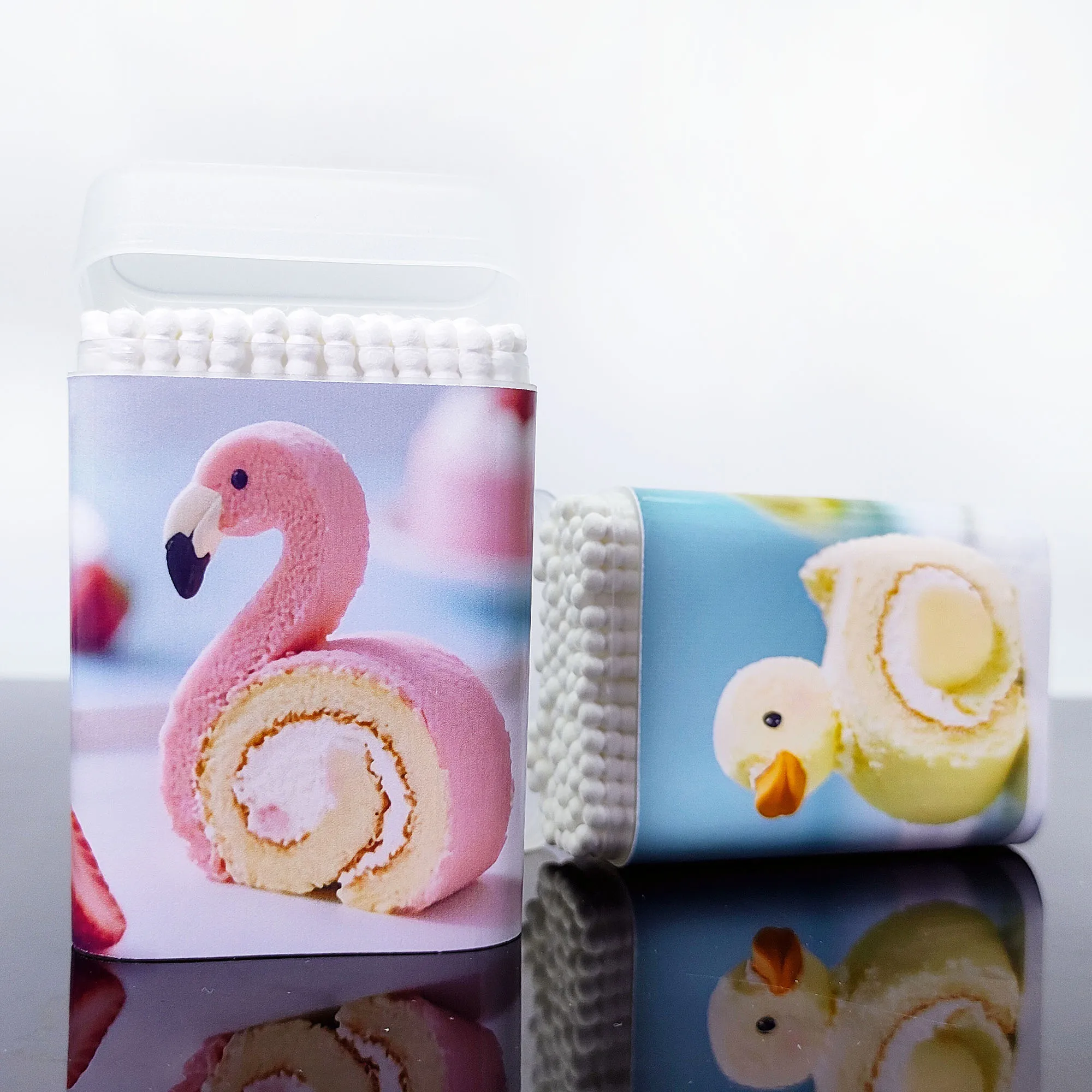 100개/300개 창의적인 동물 모양 디저트 테마 면봉 다기능 양면 스크류 스푼 면봉.