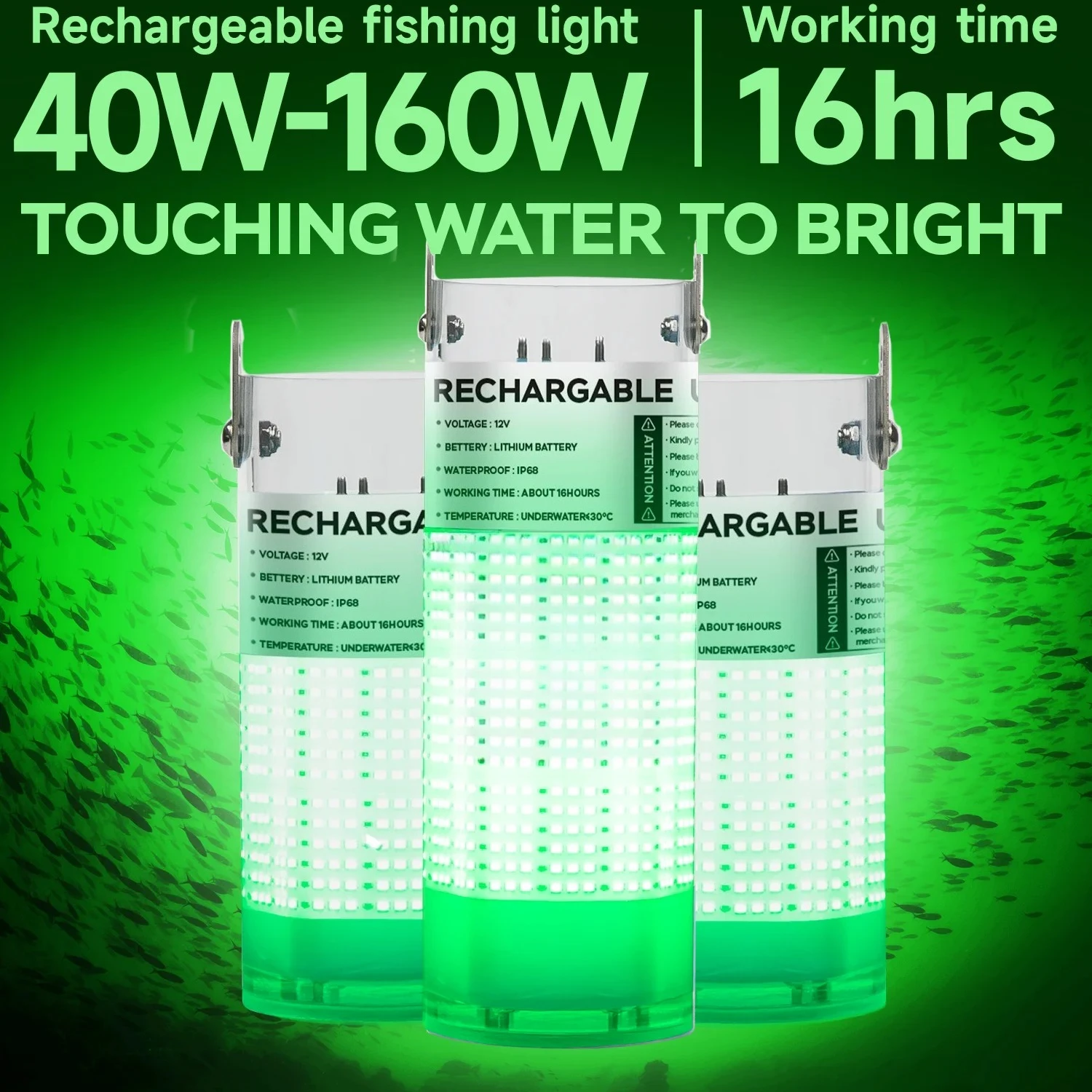 

LED Fishing Light, 12V 360 Degree View,40W 80W 120W 160W, Green Rechargeable Portable IP68 Underwater for Night Fishing,Outdoor