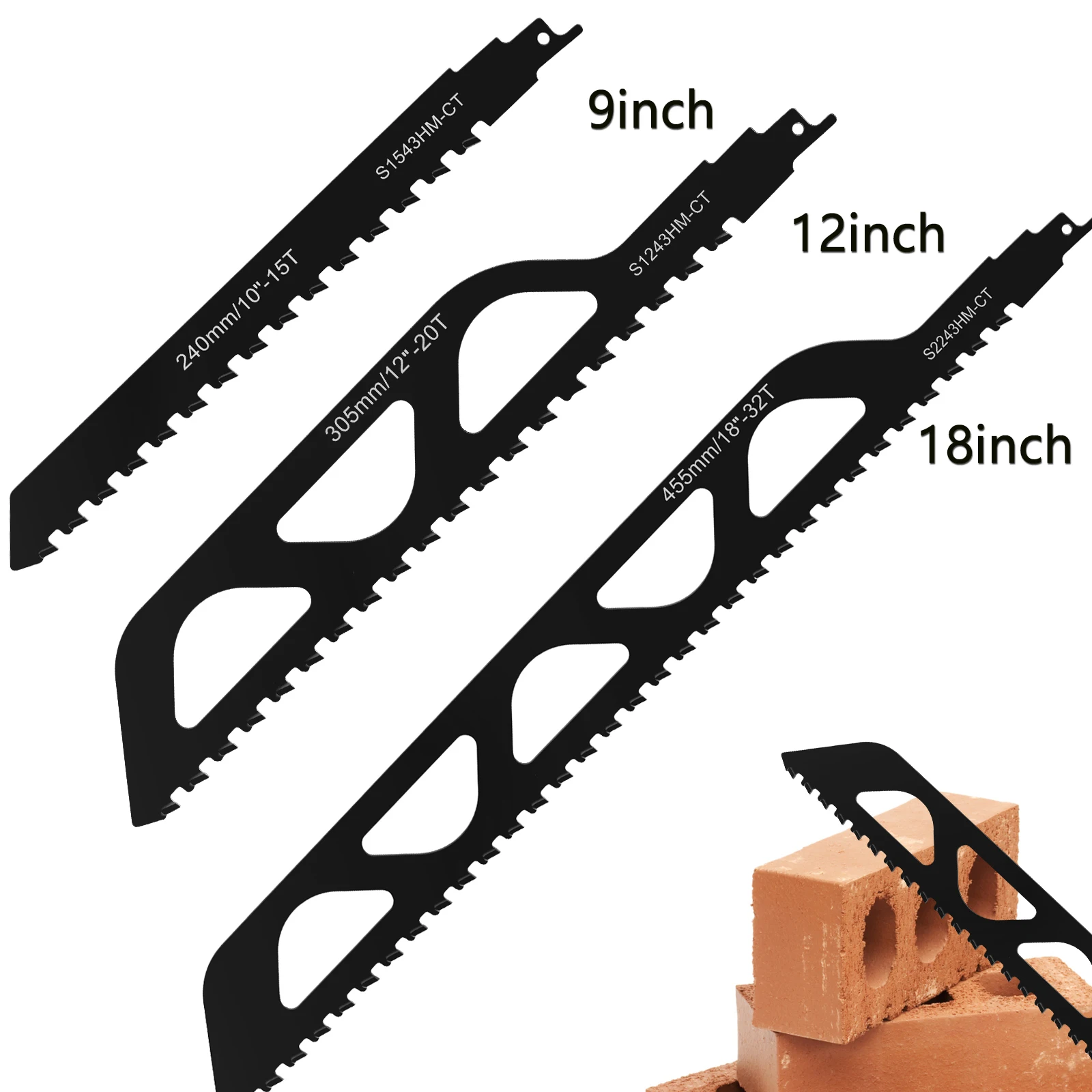 

Reciprocating Saw Blade 9/12/18inch Brick Cutting Saw Blade Alloy Steel 2 TPI Teeth Tipped Blade For Stone Red Brick Concrete