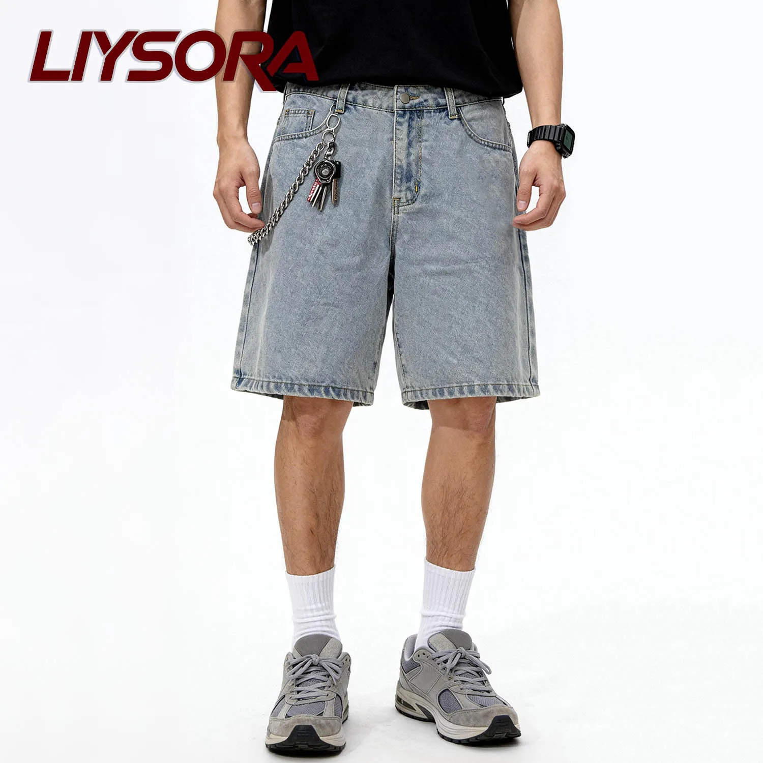 

Men's Summer Retro Blue Baggy Denim Shorts Male Solid Street Beach Personalized Print Design Short Pants Men's Cowboy Duarees