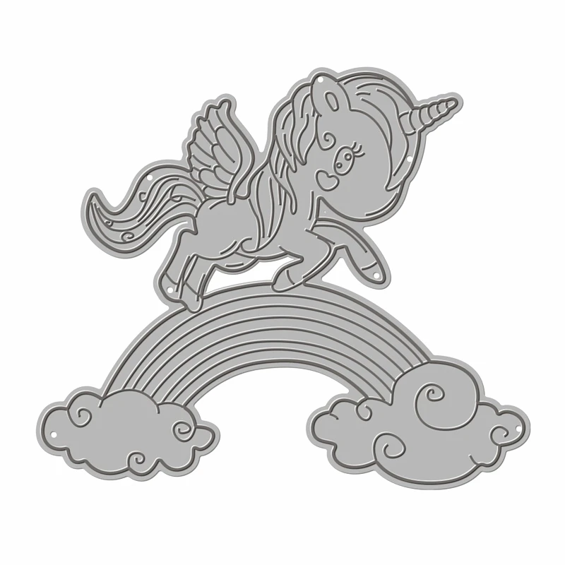 Bonito dos desenhos animados arco-íris pegasus corte de metal dados para scrapbooking novo 2022 papel fazendo gravação sem selos quadro cartão artesanato