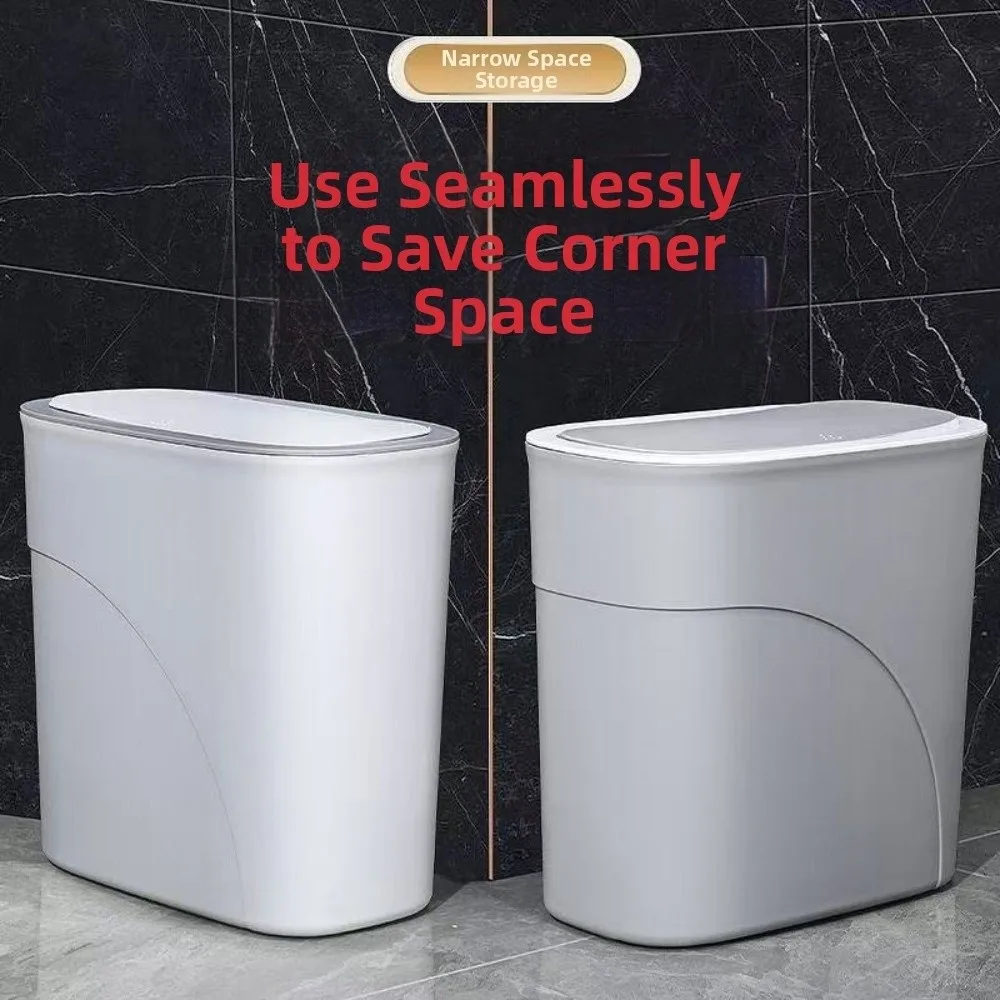 Slim Narrow Gap 11L Bathroom Trash Can Odor-Free Seamless Waterproof Garbage Bin One-Touch Pop-Up with Lid Living Room Dustbin