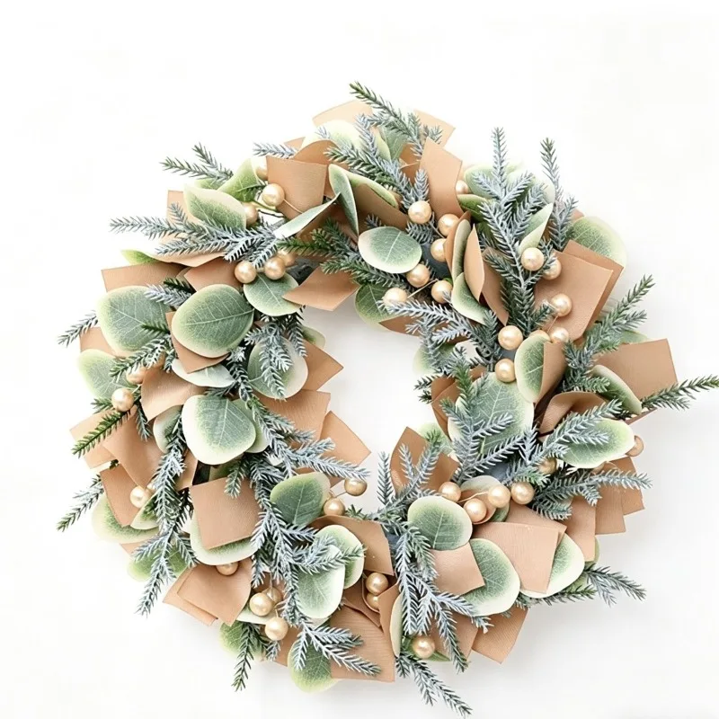 Christmas Wreath Red Fruit Decoration 40cm Wreath Ribbon Christmas Vine Circle Decoration Scene Arrangement
