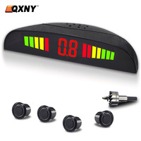 QXNY Car 4 Parking Sensors Kit Rear Backup Radar Parktronic System Reverse Assist Distance Detection Vehicle Buzzer Voice Alarm