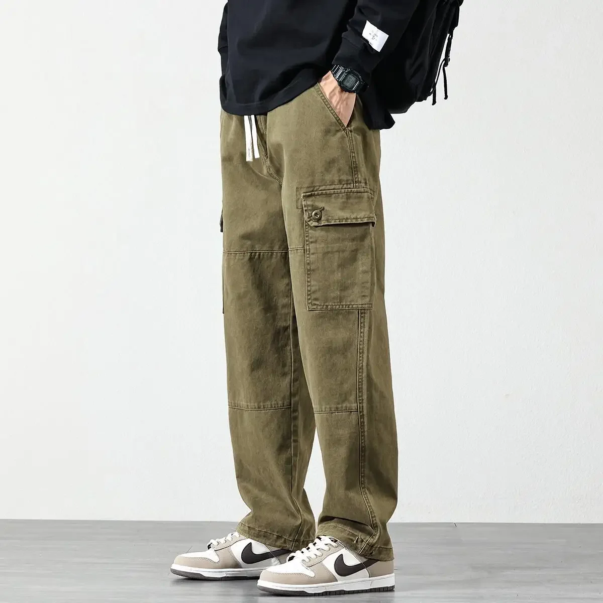 

Streetwear Fashion Men Full Cargo Pants Spring Autumn Harajuku Vintage Oversize Casual Male Loose Wide Leg Denim Trousers