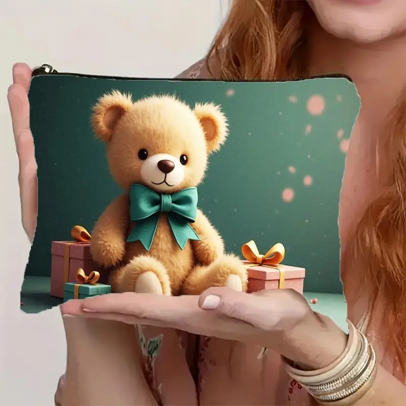 1 Piece of Makeup Bag with a Teddy Bear and Gift Print - Multifunctional Zipper Pouch for Women, Perfect Travel Zipper Storage Bag, Fun Birthday Gift