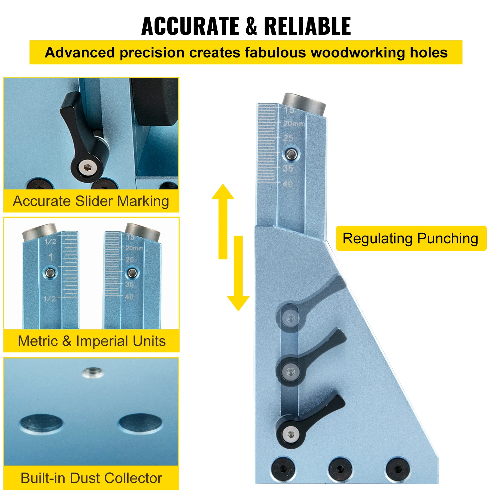 VEVOR Pocket Hole Jig Kit System M4 alluminio aggiornato falegnameria regolabile falegnameria guida di perforazione per la lavorazione del legno Set di strumenti per intaglio